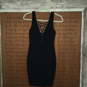 Sexy black lace up bodycon dress